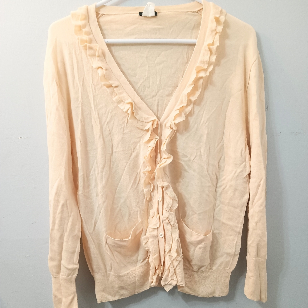 J.crew light peach pink ruffle front cardigan sz XL